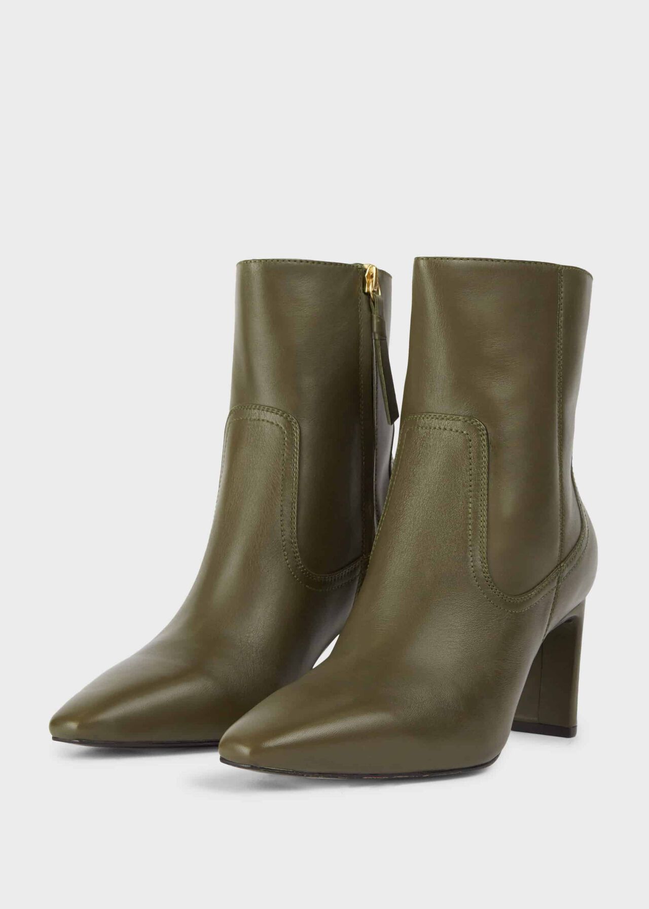 Fiona Leather Ankle Boots, Olive, hi-res