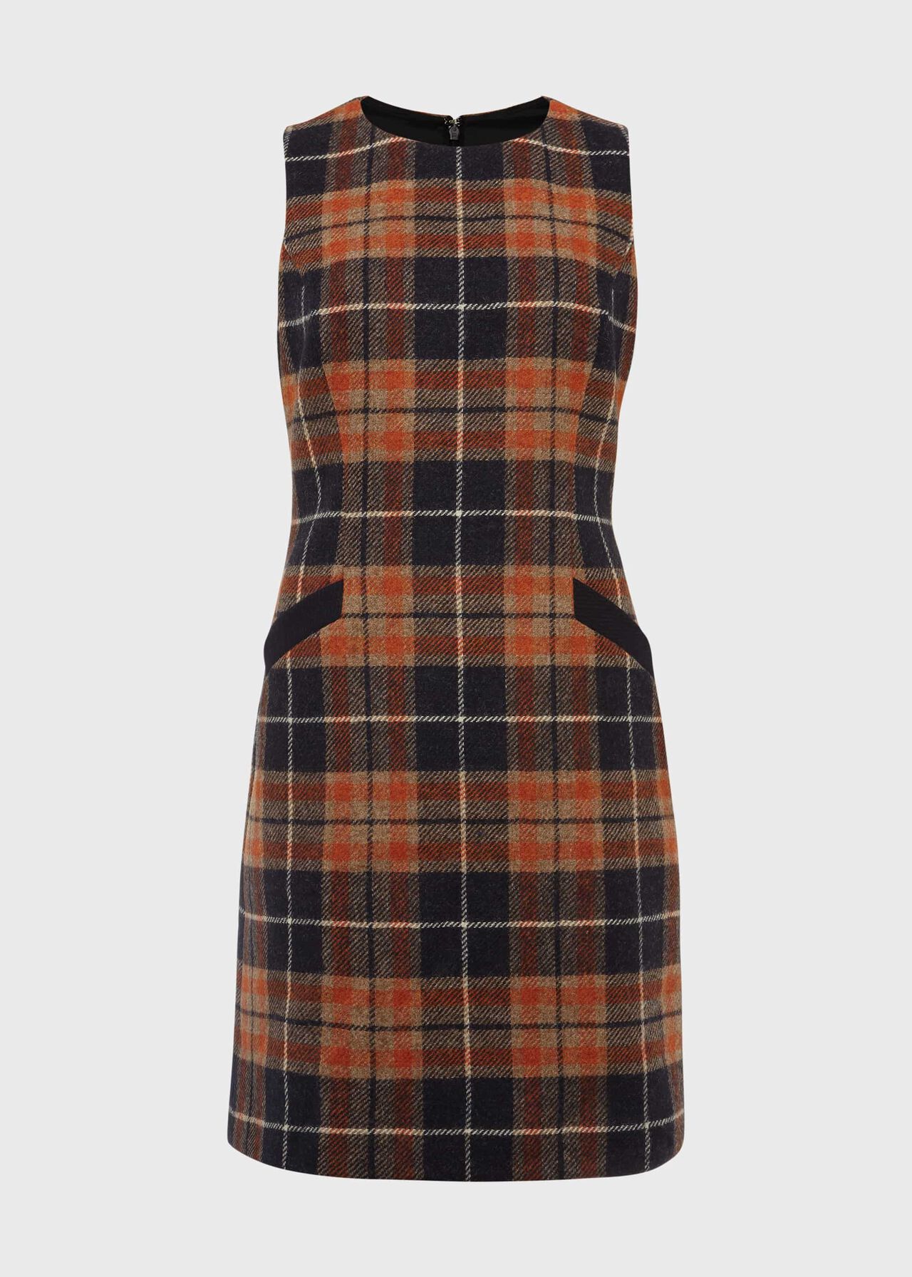 Petite Nicola Wool Check Shift Dress Orange Camel