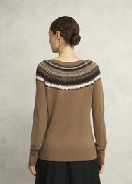 Camel Greta Wool Blend Fairisle Crew Neck Knitted Sweater, Camel Marl, hi-res