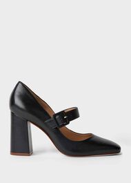 Darcie Leather Block Heel Court Shoes, Navy, hi-res