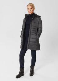 Petite Danika Long Puffer Jacket, Charcoal Grey, hi-res
