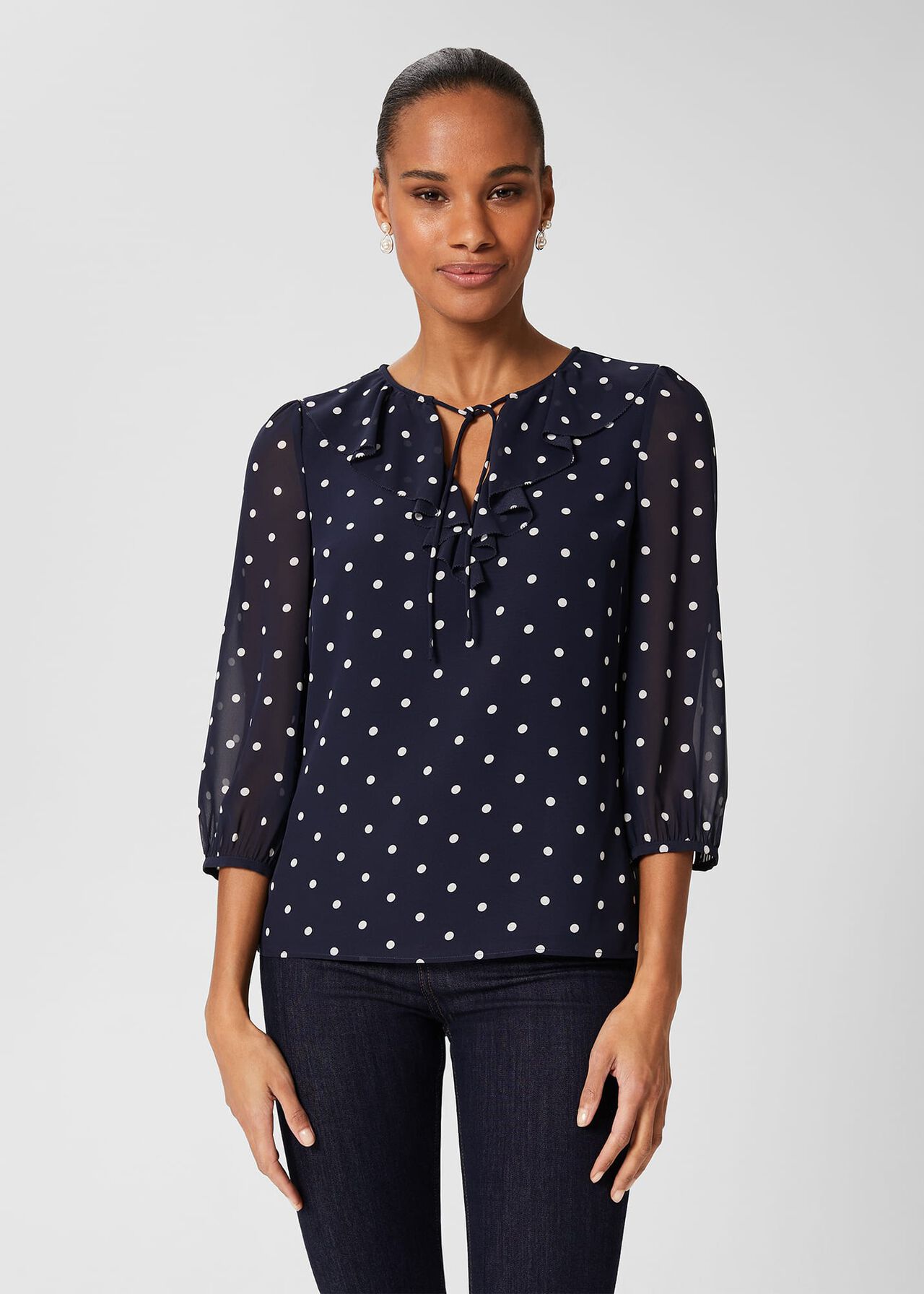 Demi Spot Blouse, Navy Ivory, hi-res