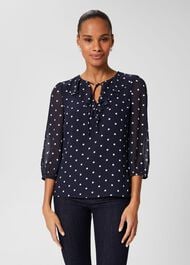Demi Spot Blouse, Navy Ivory, hi-res