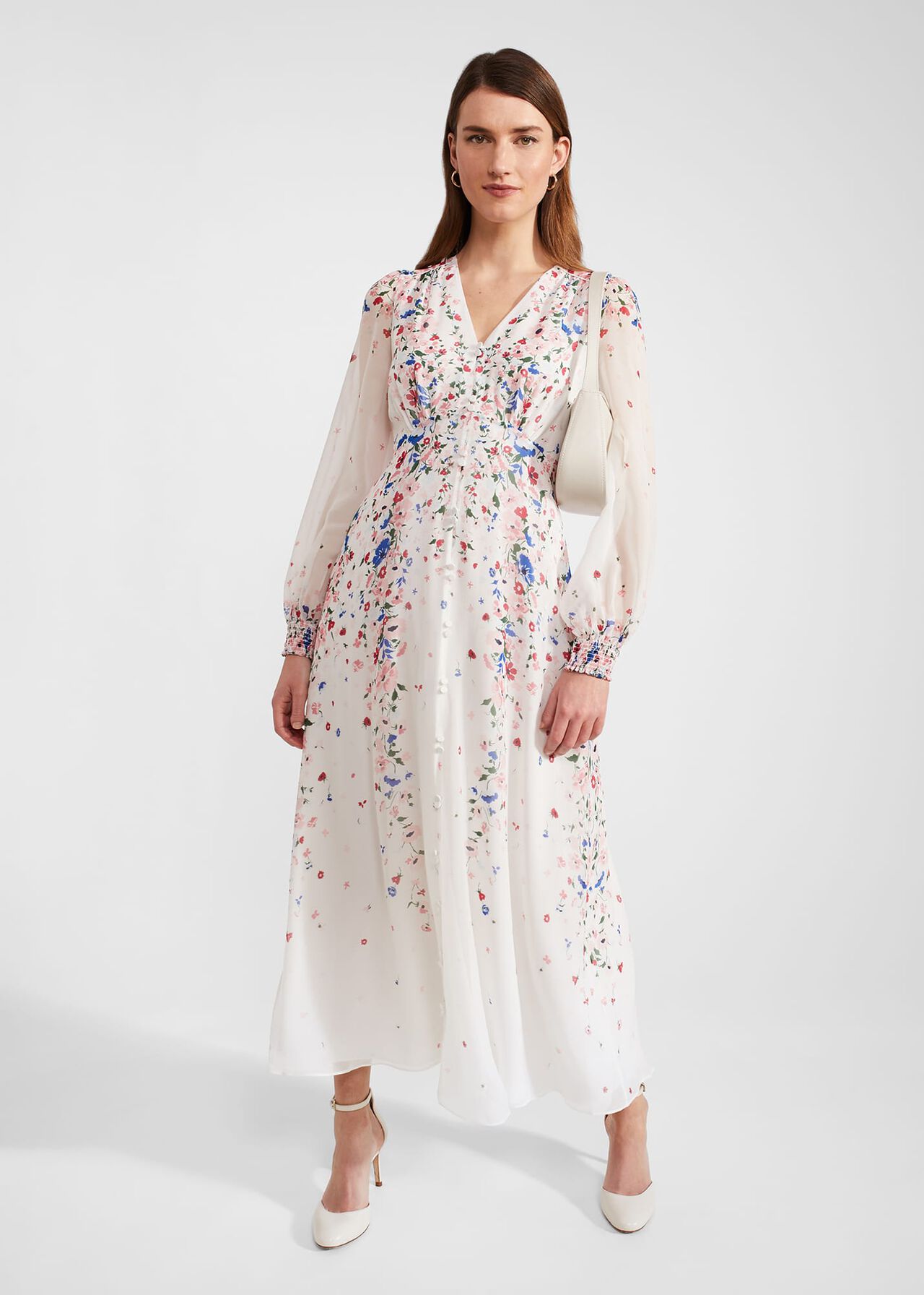 Petite Asher Silk Dress, Ivory Multi, hi-res