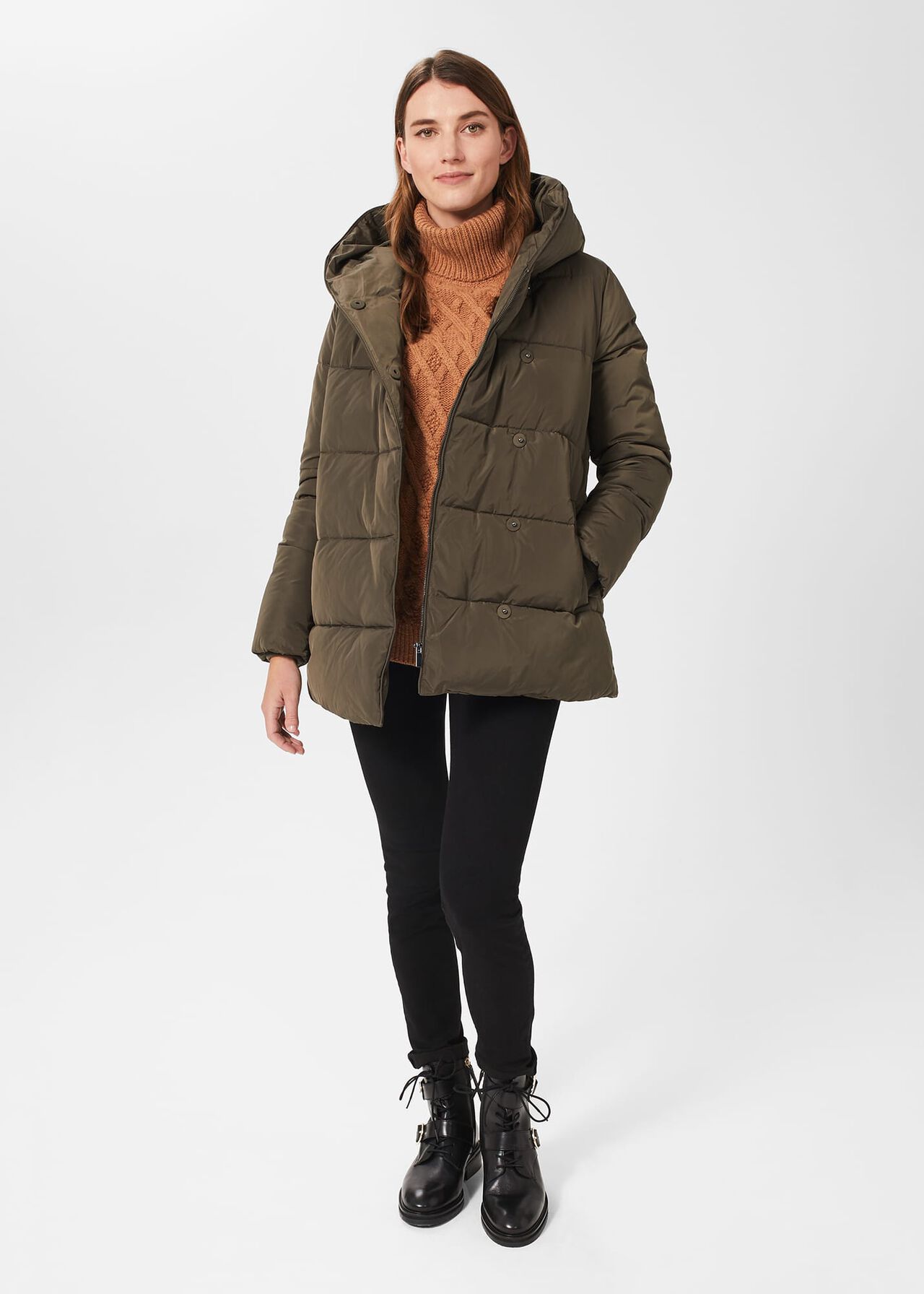 Darla Short Puffer Jacket , Dark Olive, hi-res