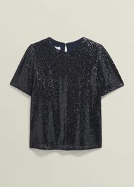 Lilibet Sparkle Sequin Short Sleeve Top, Hobbs Navy, hi-res