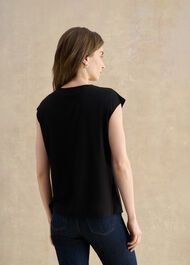 Hayley Button Front Top, Black, hi-res