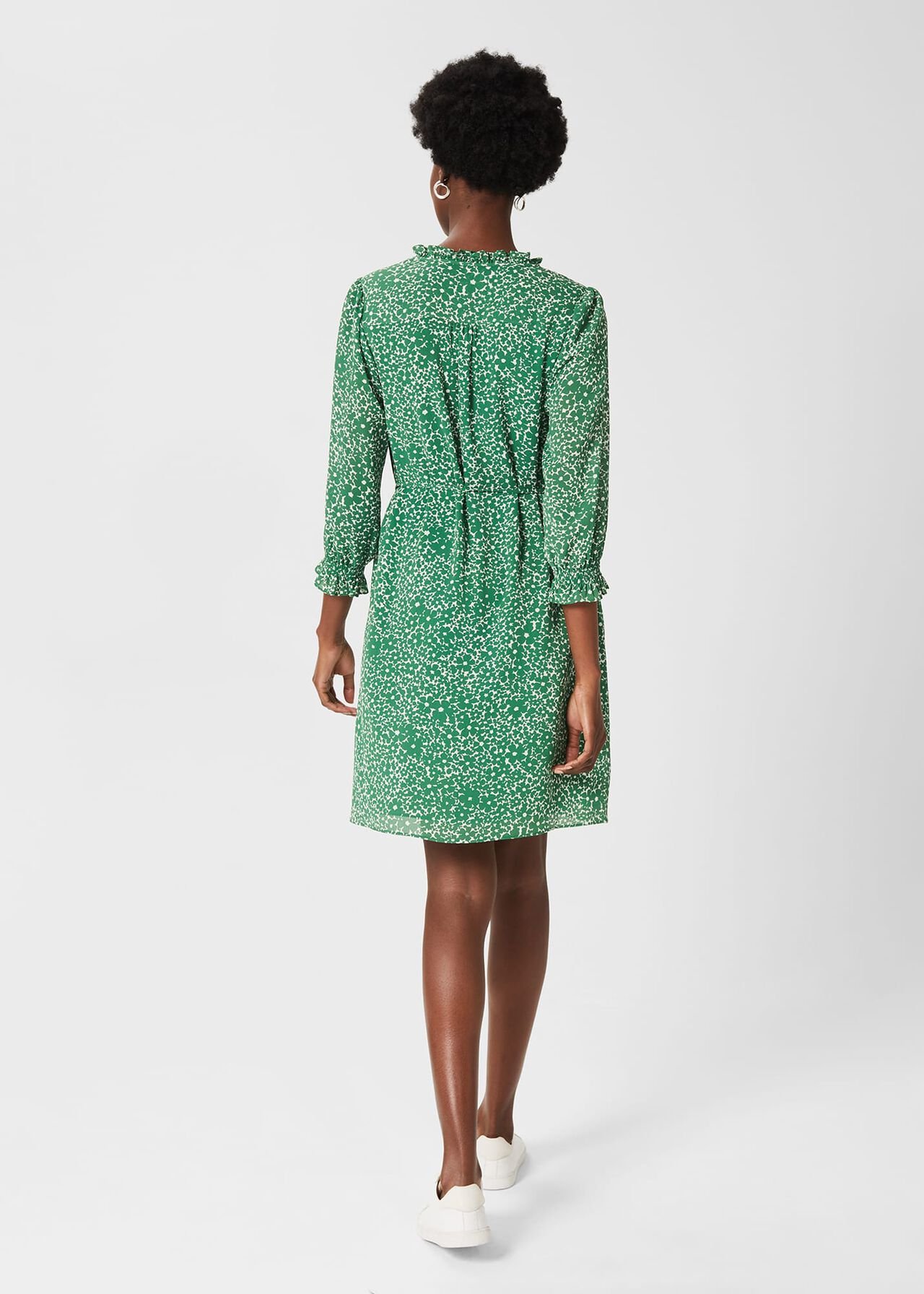 Stefania Belted Dress, Green White, hi-res