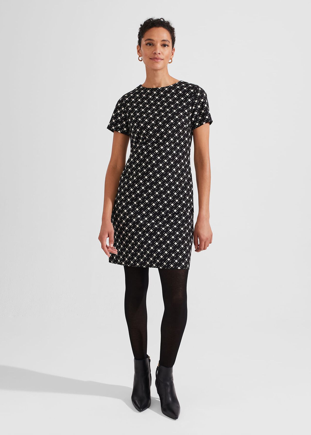 Simona A Line Dress, Black Ivory, hi-res