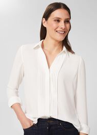 Elaine Pleat Shirt, Ivory, hi-res