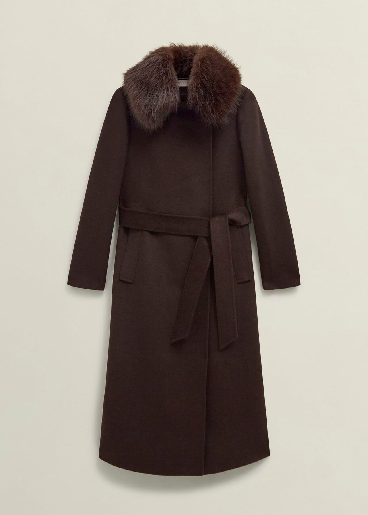 Livia Wool Coat With Faux Fur, Alder Brown, hi-res