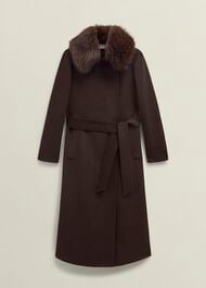 Livia Wool Coat With Faux Fur, Alder Brown, hi-res