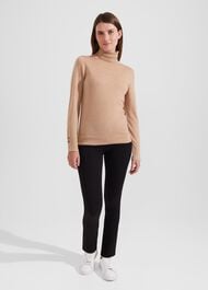 Lara Merino Wool Roll Neck Jumper, Camel, hi-res