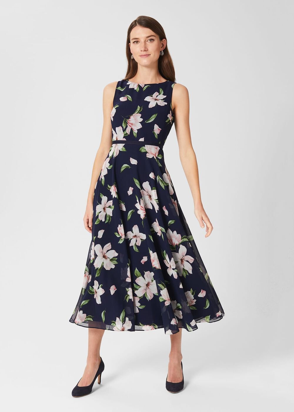Carly Floral Fit And Flare Dress, Navy Multi, hi-res