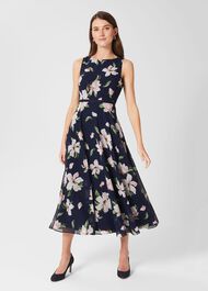 Carly Floral Fit And Flare Dress, Navy Multi, hi-res