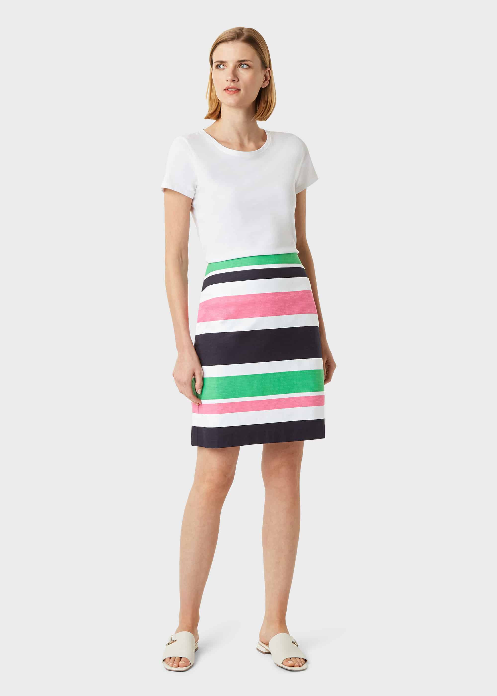 Alya Cotton Blend Stripe A Line Skirt