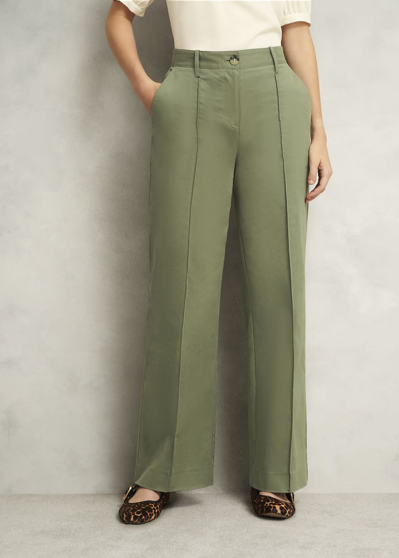 Dark Sage Green Kayley Cotton Pants, Dark Sage, hi-res