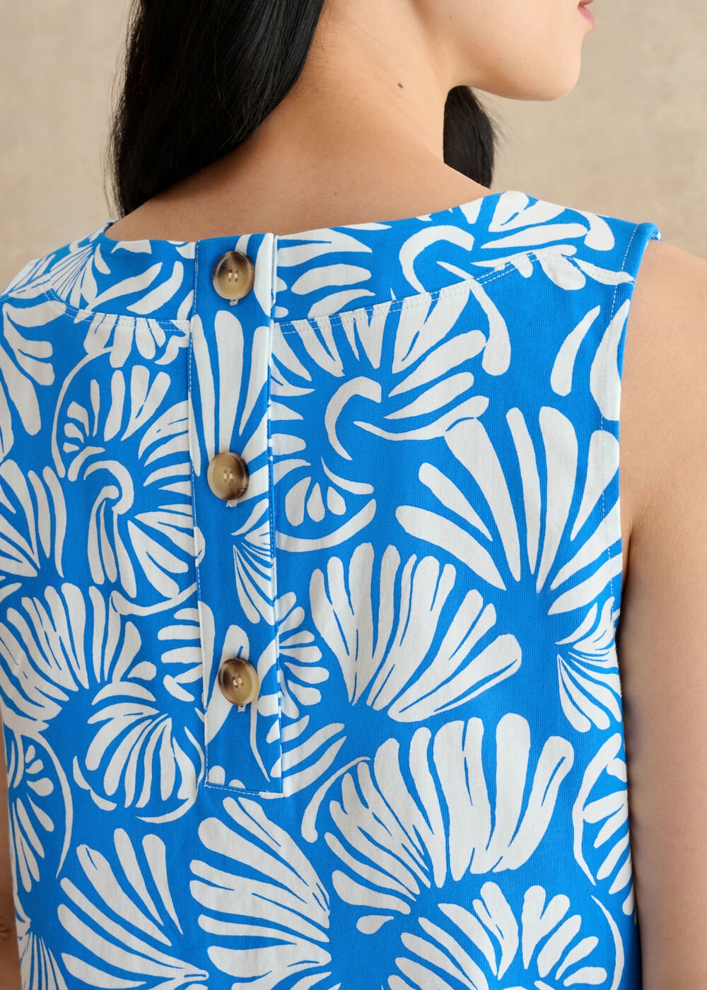 Fern Cotton Button Back Printed Top, Blue White, hi-res