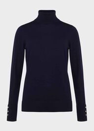 Lara Merino Wool Roll Neck Jumper, Navy, hi-res