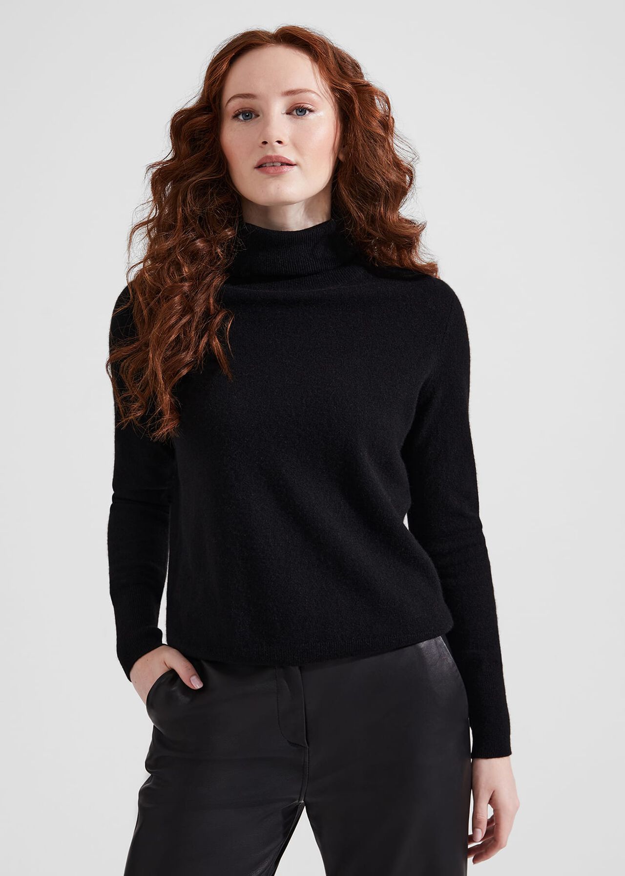 Izzy Cashmere Roll Neck Jumper, Black, hi-res