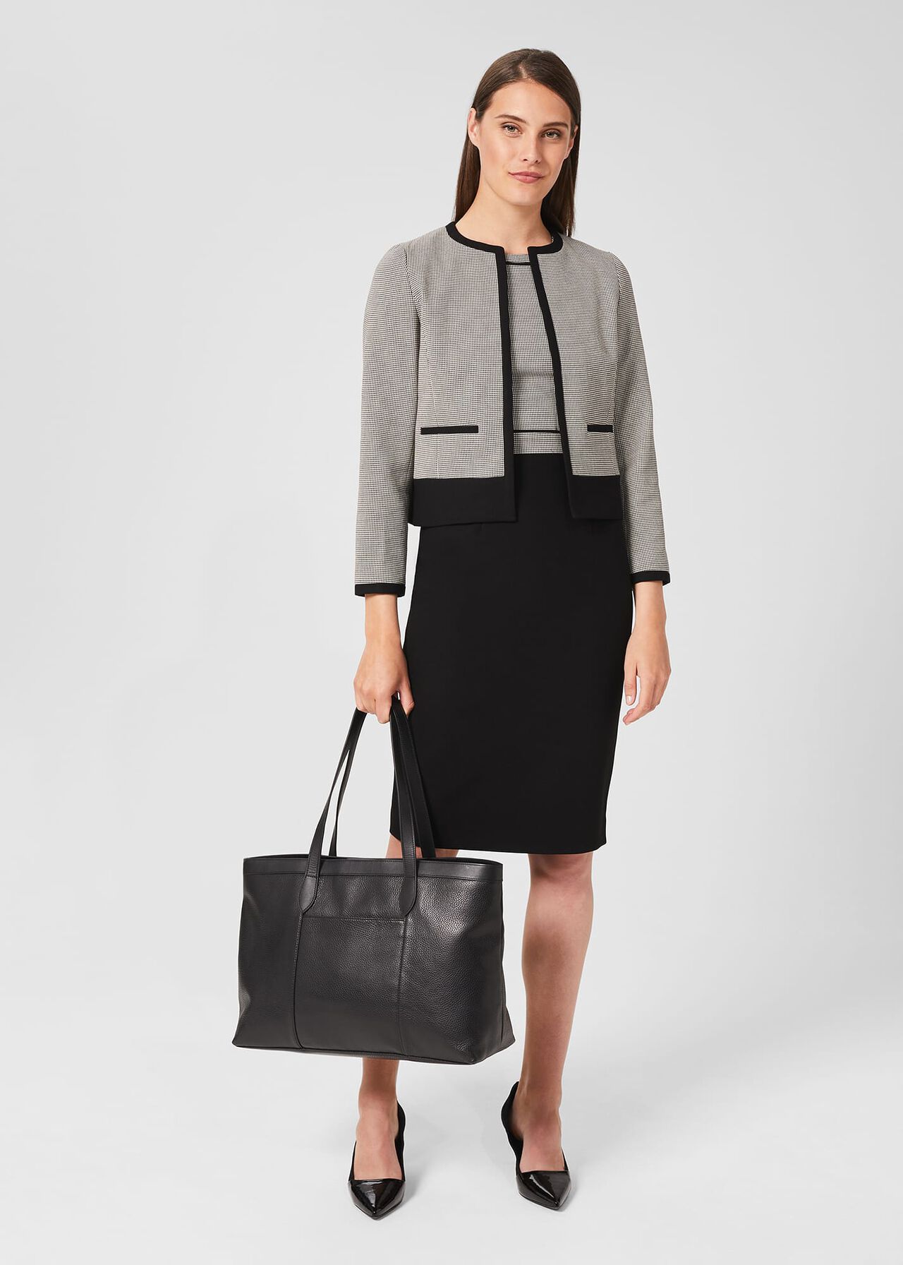 Sienna Houndstooth Shift Dress, Black Ivory, hi-res