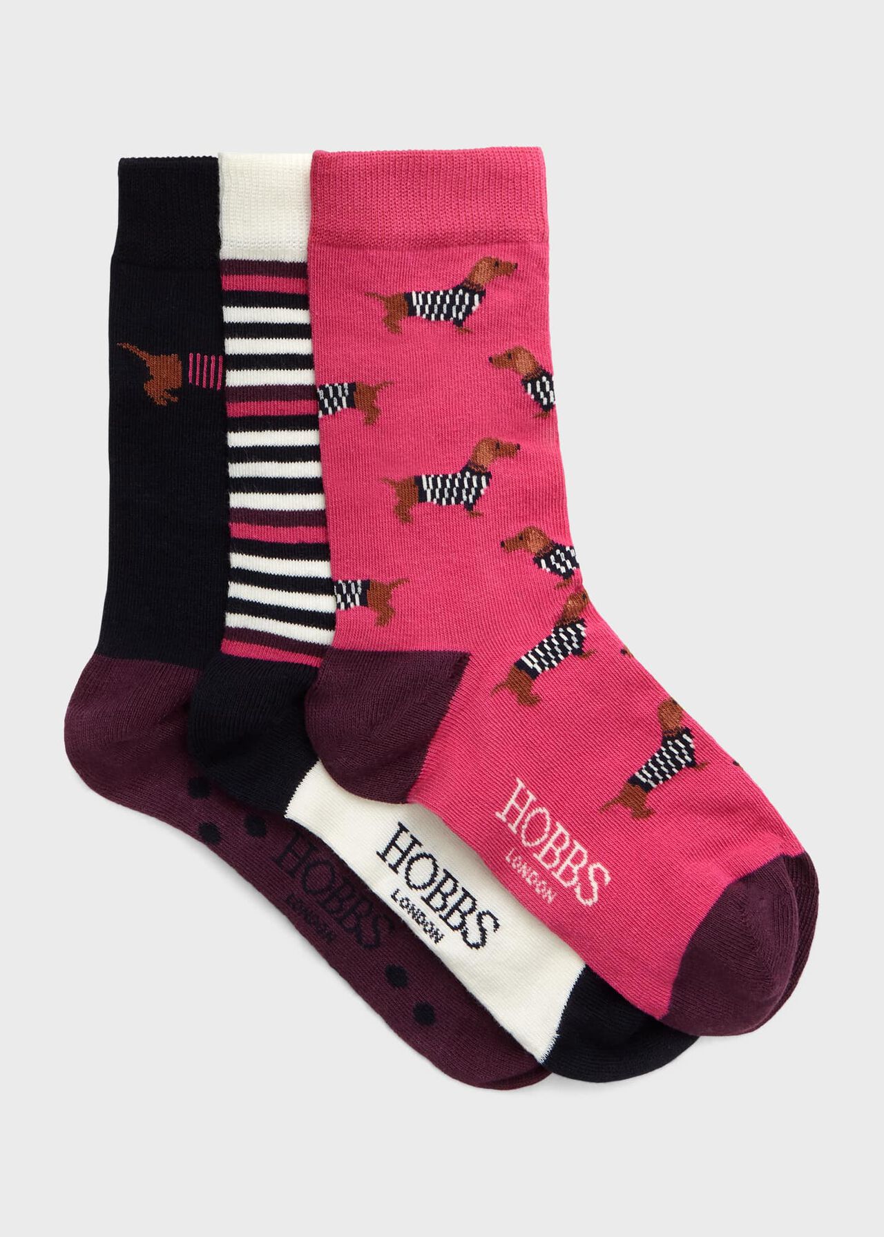 Sausage Dog Sock Set, Berry, hi-res