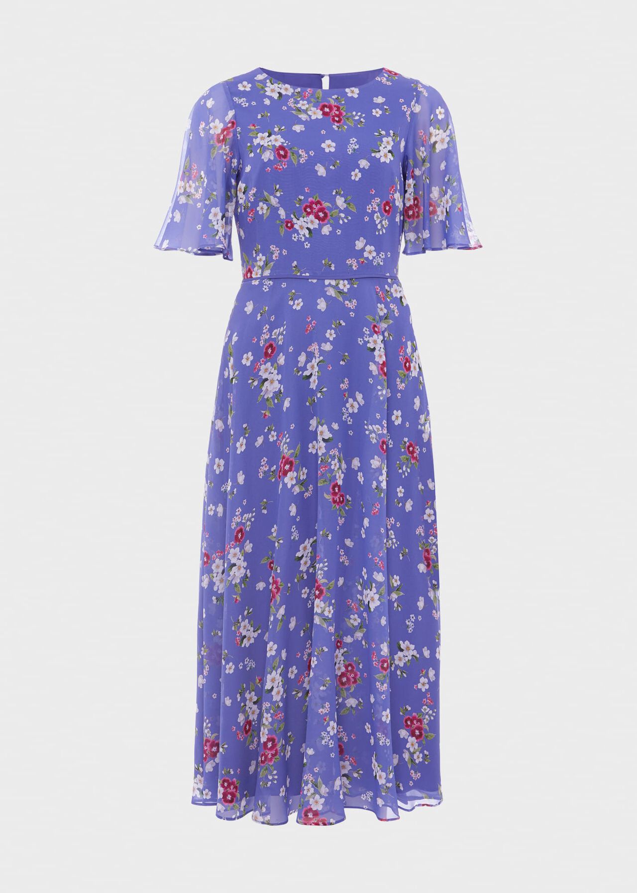 Caroline Silk Floral Dress, Blue Multi, hi-res