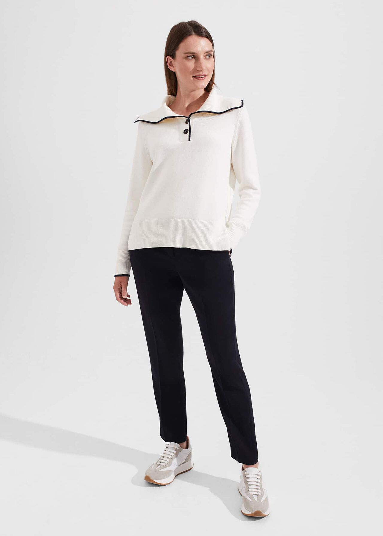 Martha Cotton Jumper, Ivory Navy, hi-res