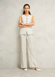 Groombridge Linen Wide Trousers, Ivory Navy, hi-res