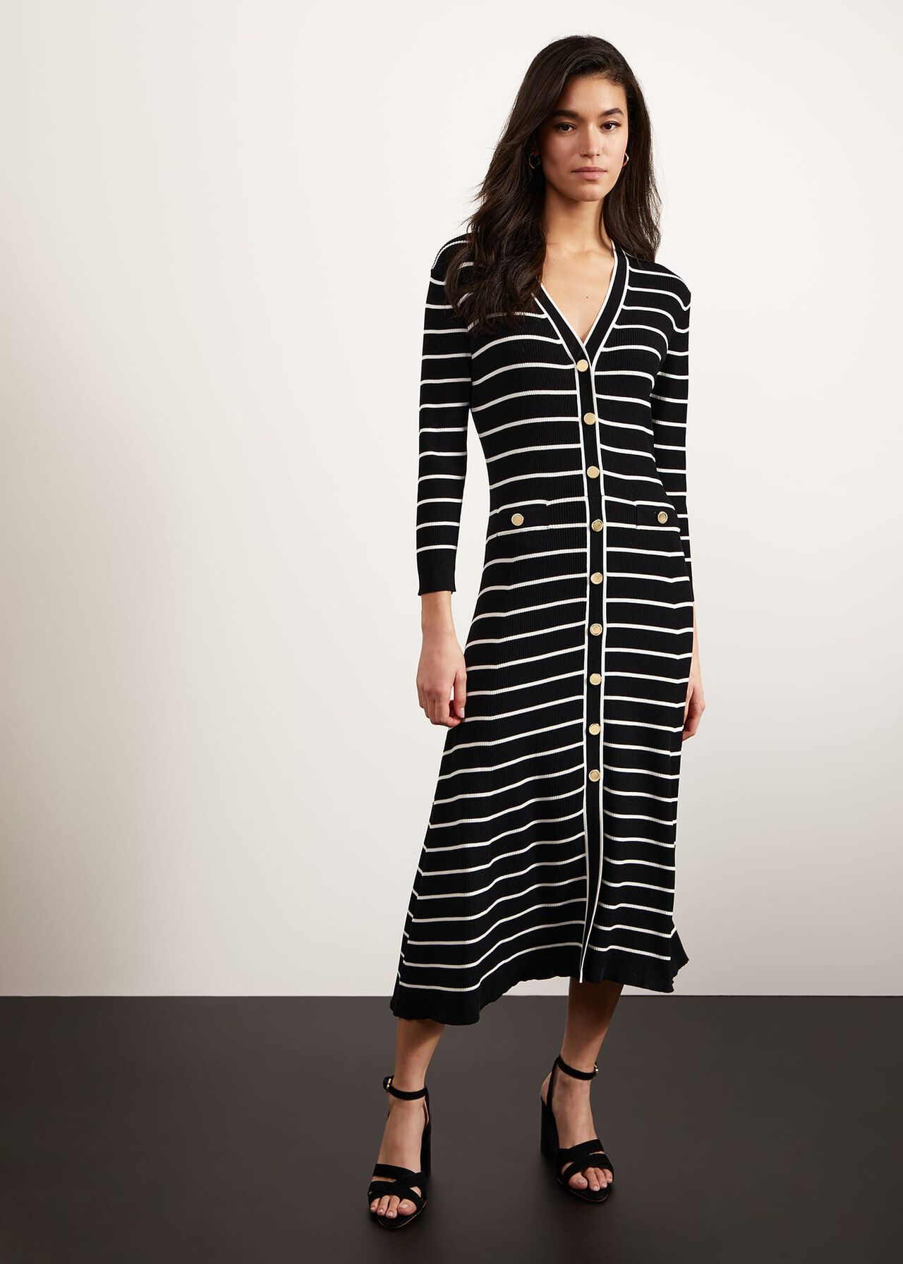 Belmont Knitted Dress, Black Ivory, hi-res