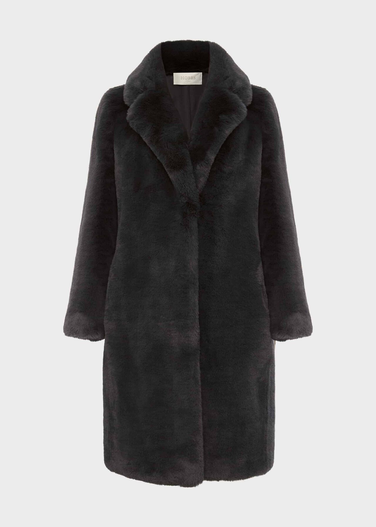 Georgia Faux Fur Collar Coat, Charcoal, hi-res