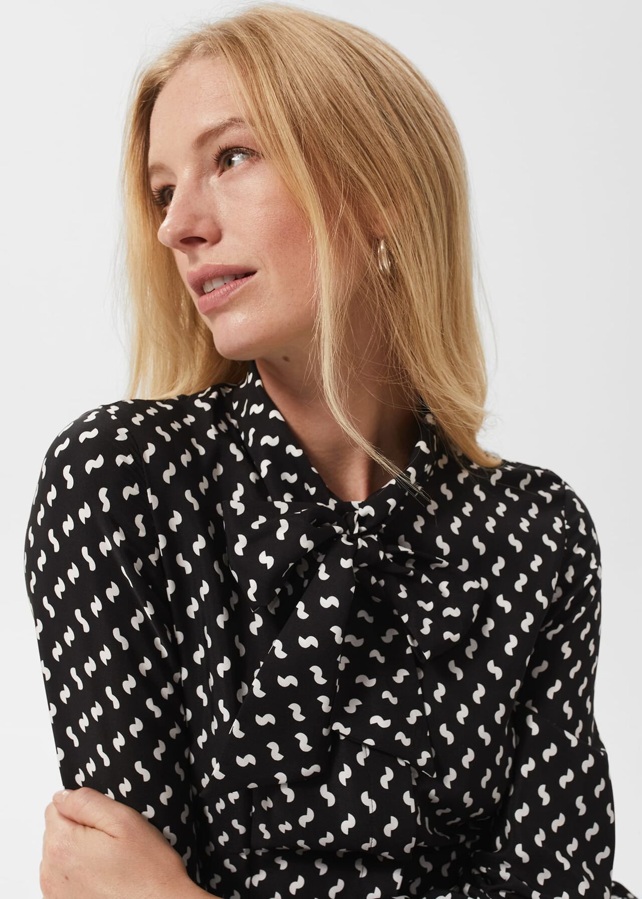 Aurielia Silk Dress, Black Ivory, hi-res