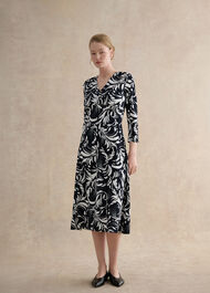 Deborah Jersey Dress, Navy Ivory, hi-res
