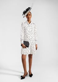 Francesca Spot Pleated Dress, Ivory Black, hi-res