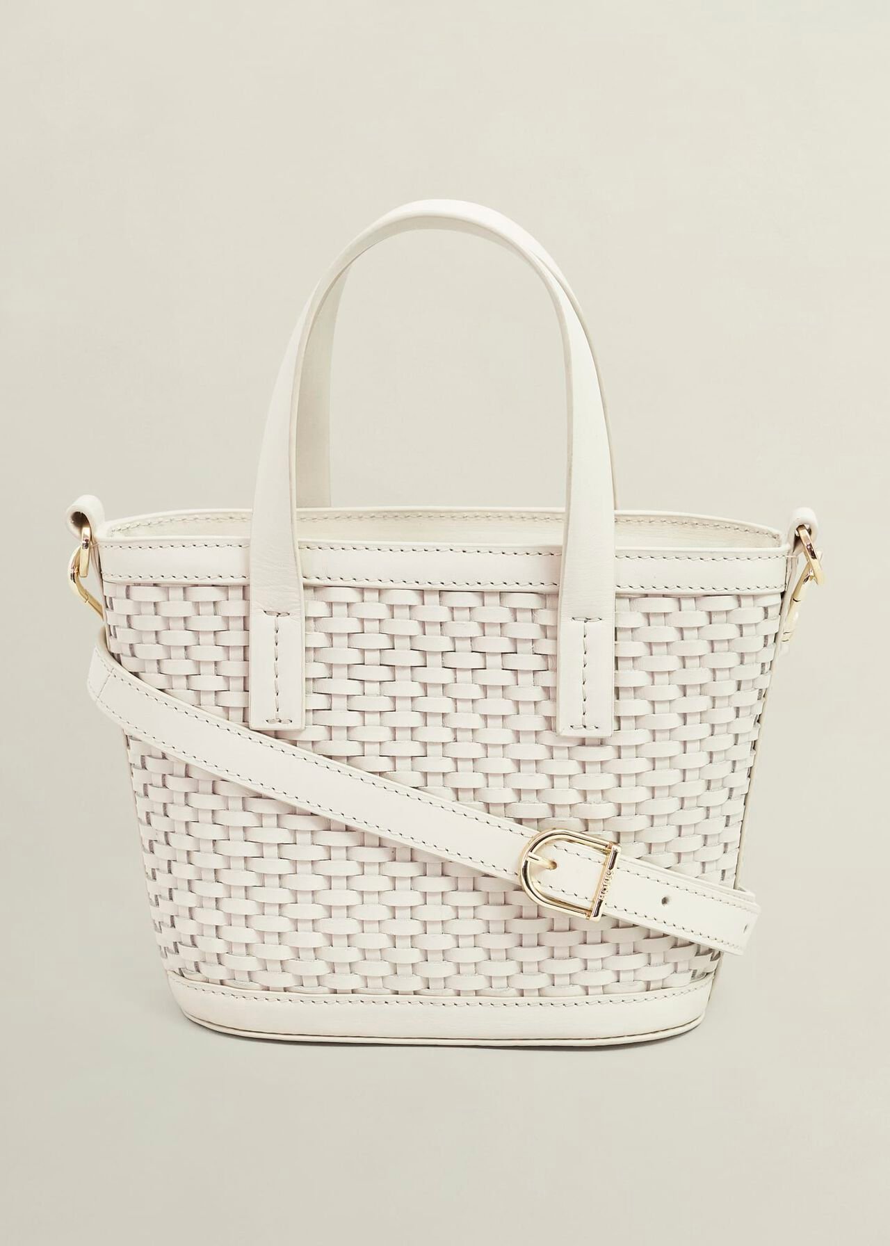 Posie Woven Leather Bag, Chalk Beige, hi-res
