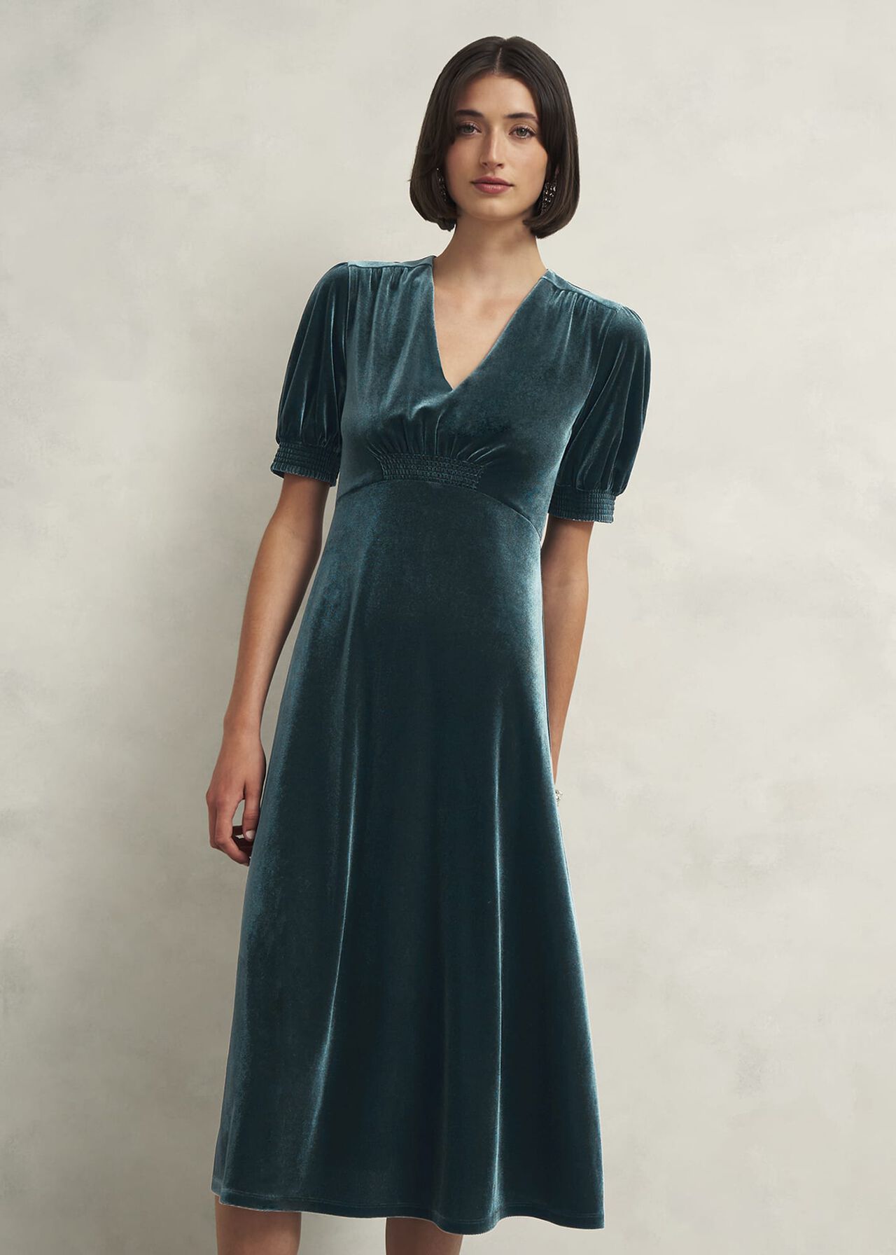 Petite Dormer Velvet Dress, Evergreen, hi-res