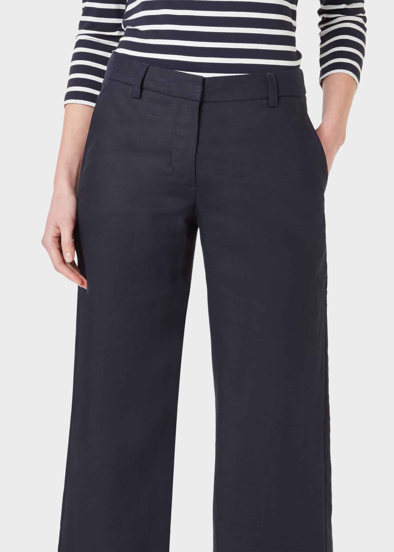 Nicole Linen Wide Leg trousers, Navy, hi-res