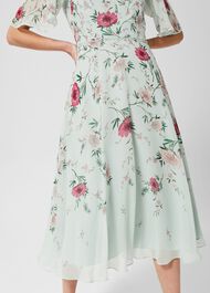 Priya Silk Floral Dress, Sage Green Pink, hi-res