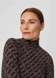 Mischa Roll Neck Top, Navy Multi, hi-res