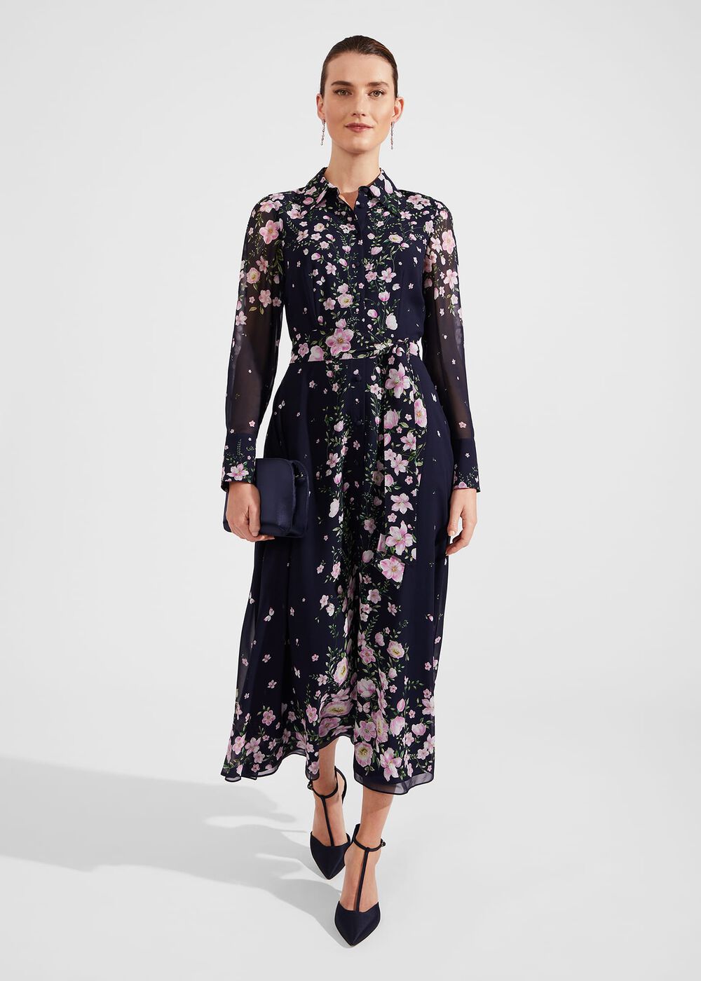 Petite Juliet Floral Silk Dress, Navy Multi, hi-res
