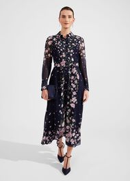Petite Juliet Floral Silk Dress, Navy Multi, hi-res
