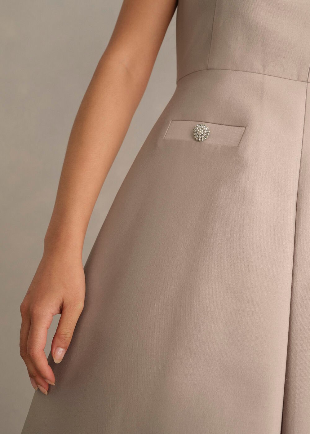 Avery Wool Silk Dress, Oyster, hi-res