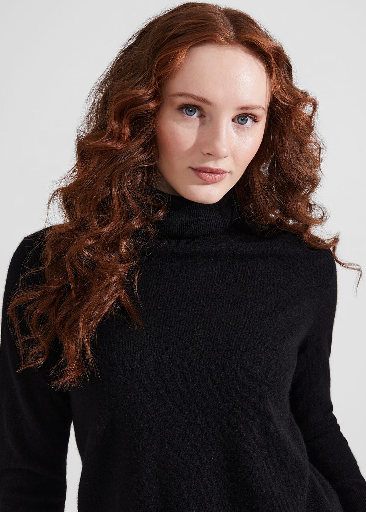 Izzy Cashmere Roll Neck Jumper, Black, hi-res