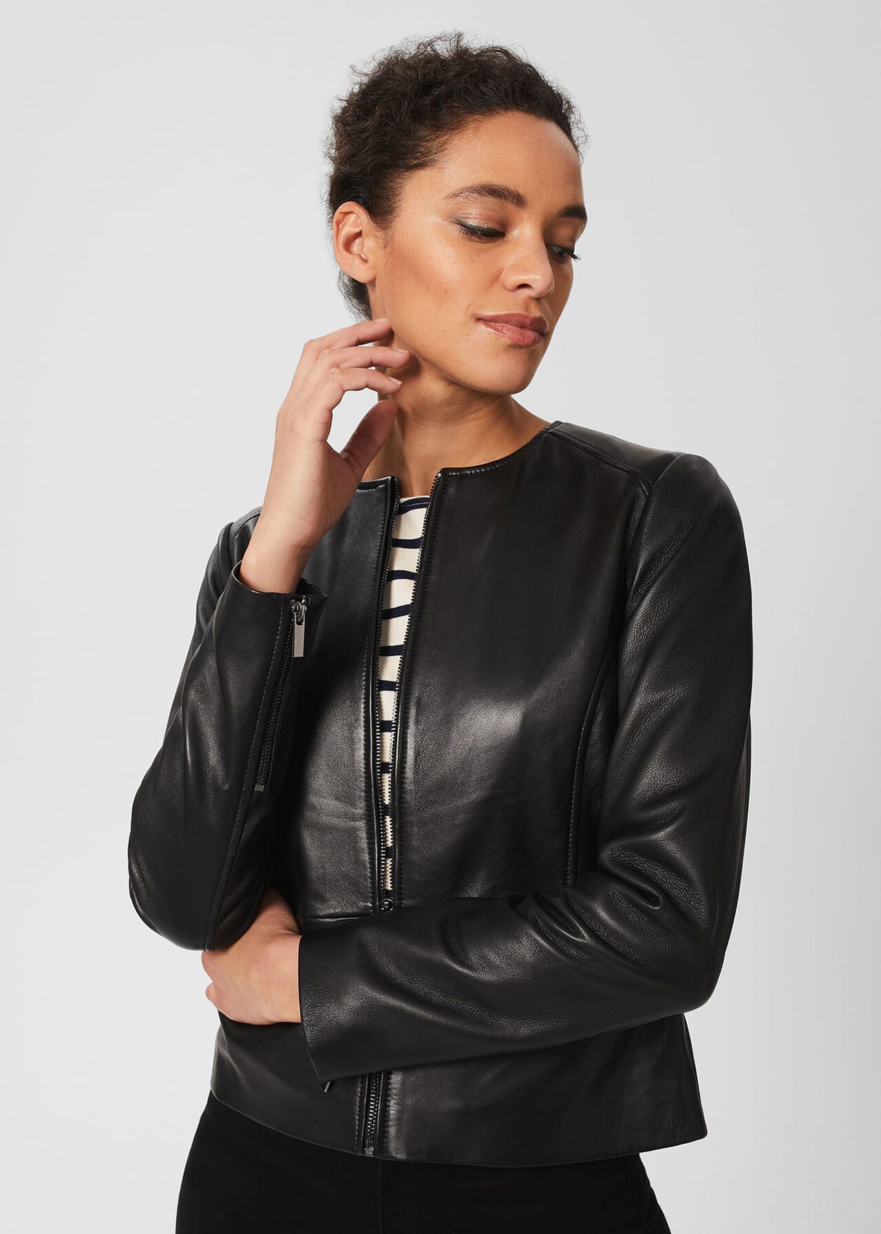Eden Leather Jacket, Black, hi-res