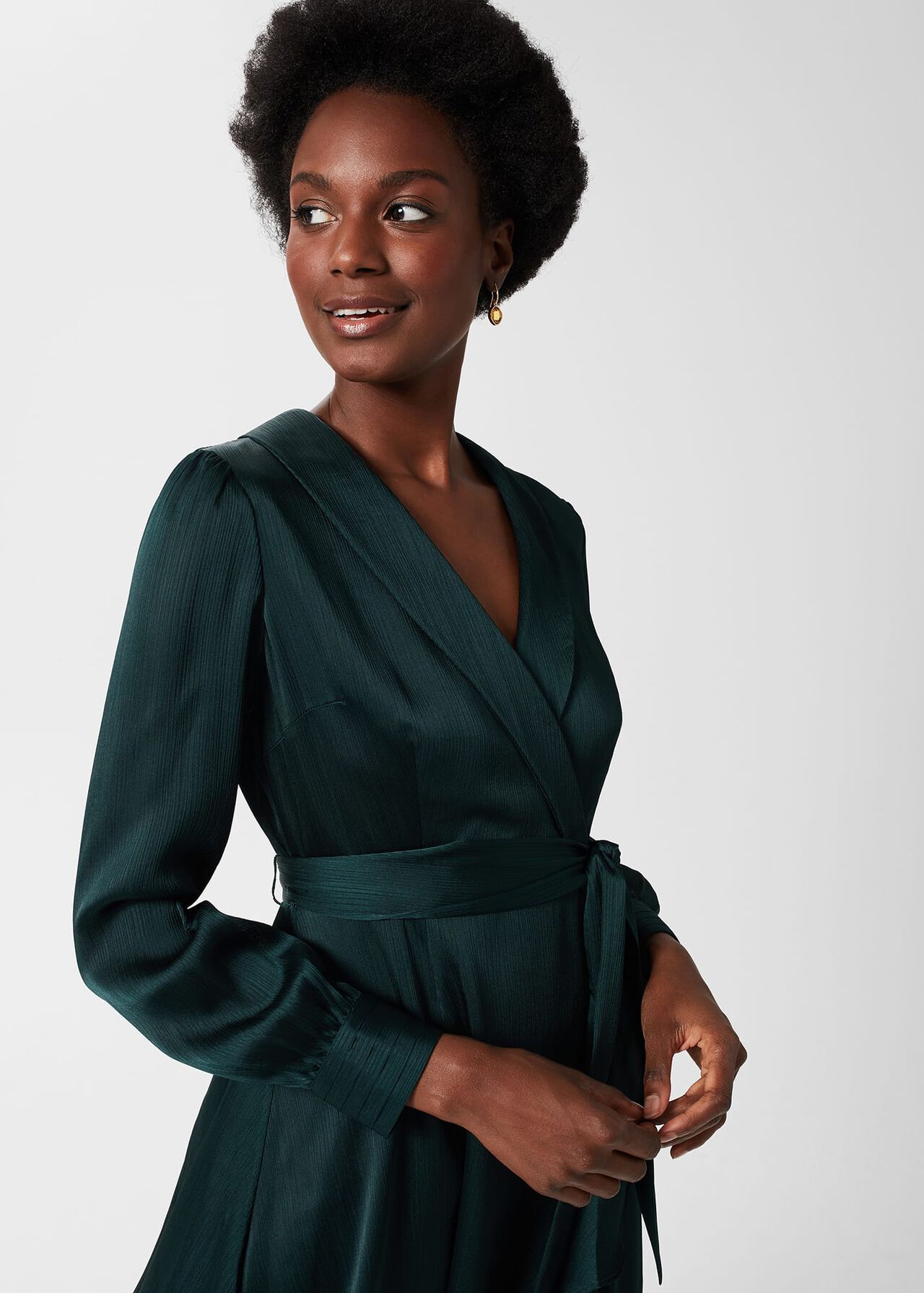 Sally Fit And Flare Satin Dress, Evergreen, hi-res