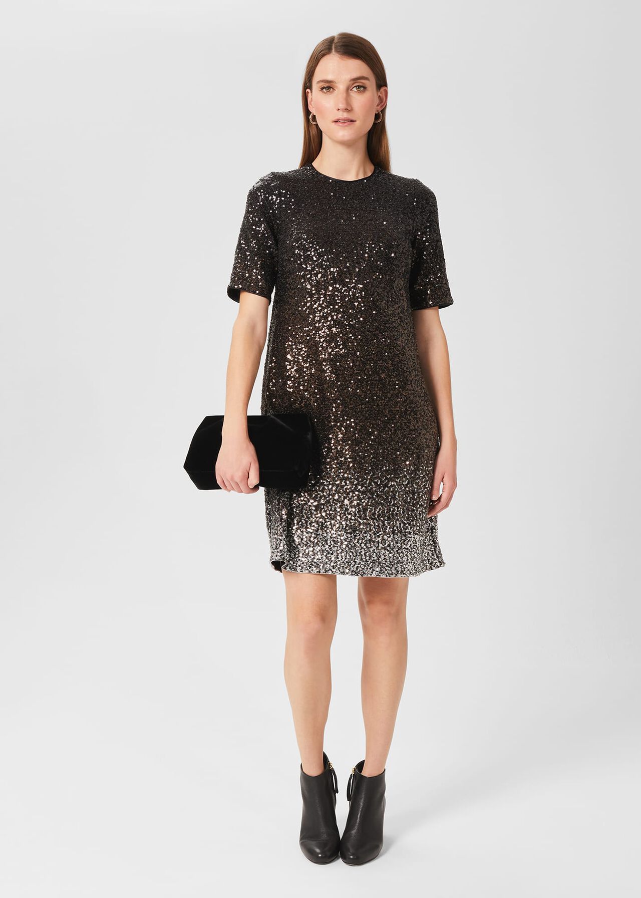 Reece Sequin A Line Dress, Black Silver, hi-res