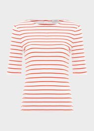 Katie Cotton Button Back Top, White Red, hi-res