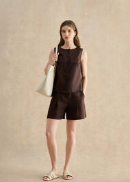 Lulu Linen Top, Bark Brown, hi-res