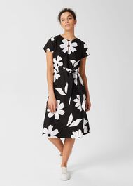 Regina Linen Dress, Black Ivory, hi-res