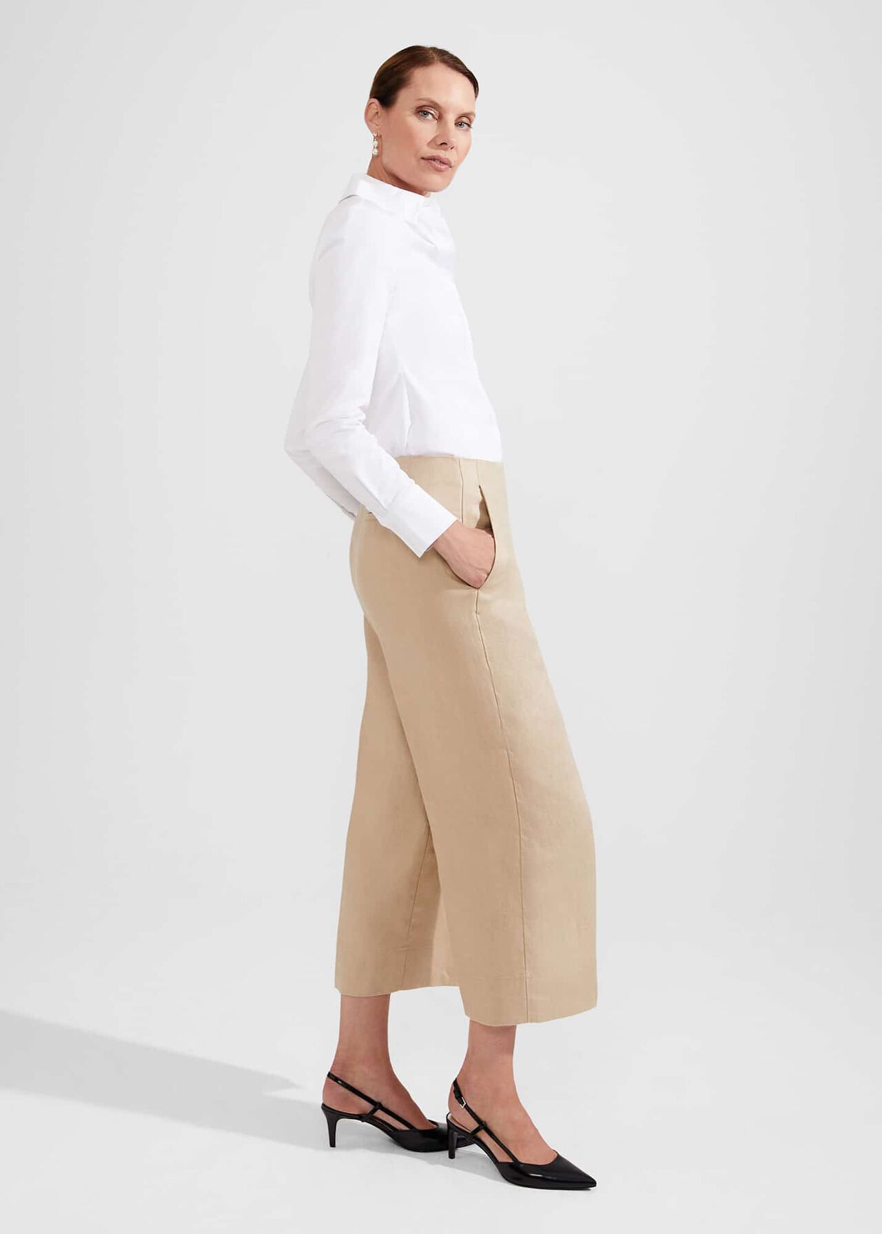 Dora Linen Crop Pant, Sand, hi-res